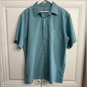 Haggar Men's Size Large Teal Blue Short Sleeve Button Down Shirt w/Chest Pocket